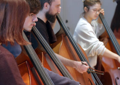 Students playing double bass